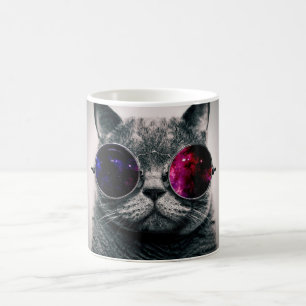 Cool Space Cat with Telescope Glasses Milky Way Coffee Mug