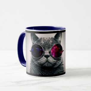 Cool Space Cat with Telescope Glasses Milky Way Mug
