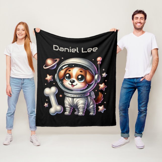 Cool space lovers add name dog fleece blanket (In Situ)