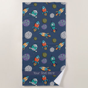 Cool Spaceship Pattern custom text beach towel