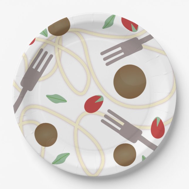 Cool Spaghetti Meatballs Pattern Paper Plate (Front)
