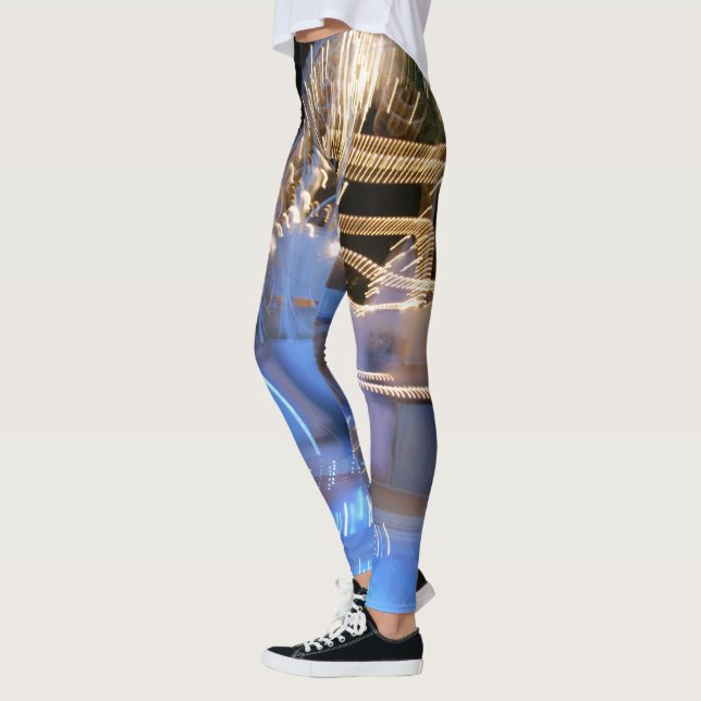 Cool sparkle abstract gold blue light streaks bold leggings (Left)