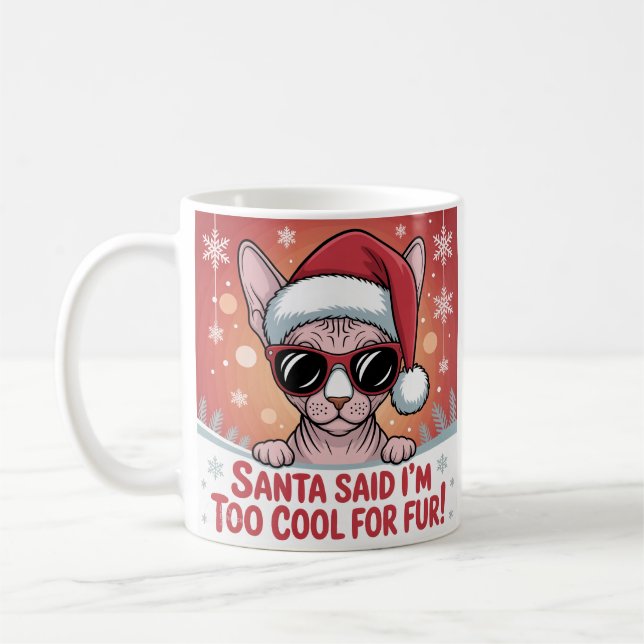 Cool Sphynx Cat Christmas Santa Design Coffee Mug (Left)