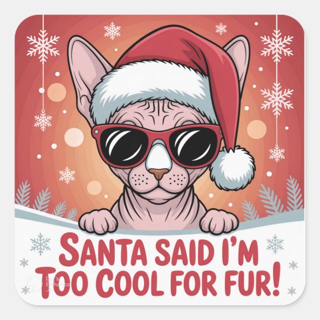 Cool Sphynx Cat Christmas Santa Design Square Sticker (Front)