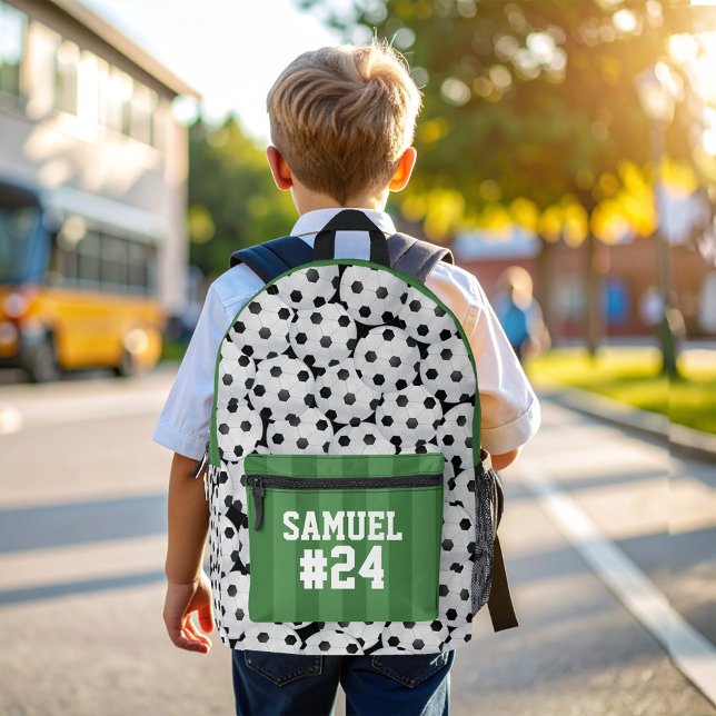 Cool Sports Soccer Field Personalised Number Printed Backpack (Cool soccer ball and field personalized name and number kids backpack)