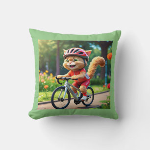 Cool Sporty Cat on Bicycle Cushion