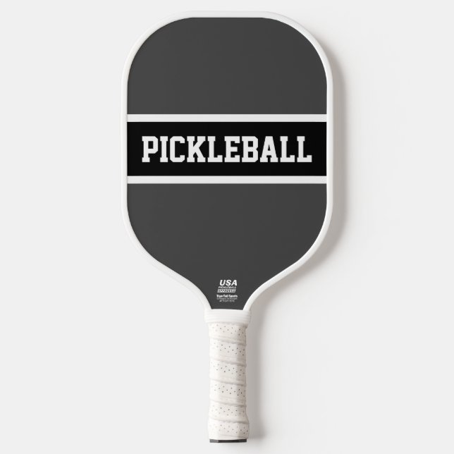 Cool Sporty Grey Black PICKLEBALL Text Stripes  Pickleball Paddle (Front)