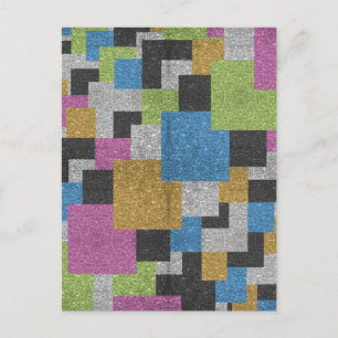 Cool squares shapes abstract art glitter shine postcard