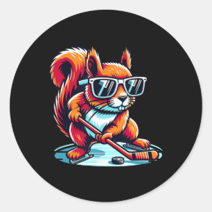 Cool Squirrel Ice Hockey Player Shades  Classic Round Sticker