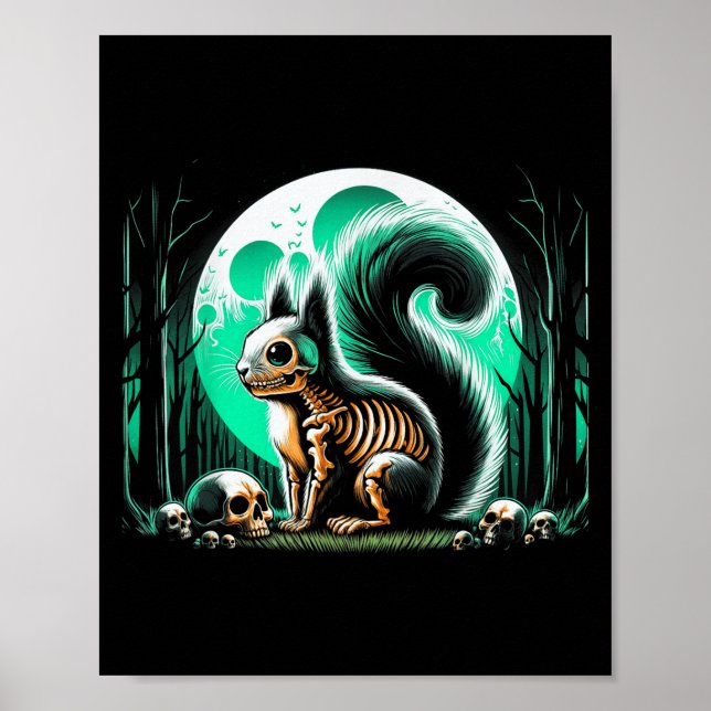 Cool Squirrel Skeleton Halloween Christmas Birthda Poster (Front)