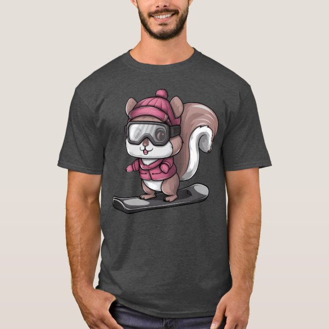 Cool Squirrel Snowboarder Winter Sports friends T-Shirt (Front)