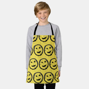 Cool Stained Happy Smiling face pattern yellow Apron