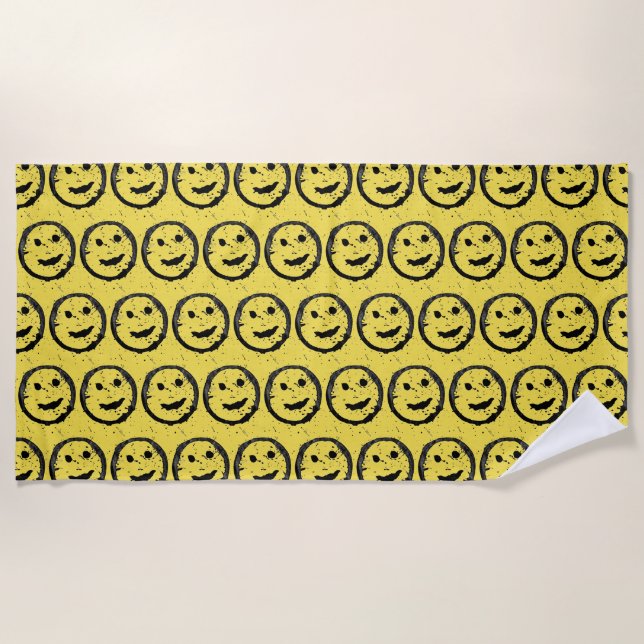 Cool Stained Happy Smiling face pattern yellow Beach Towel (Front)