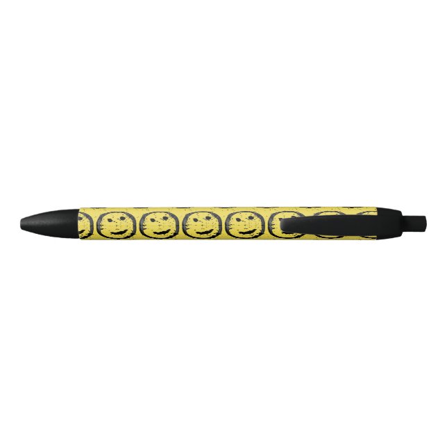 Cool Stained Happy Smiling face pattern yellow Black Ink Pen (Back)