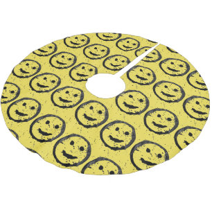 Cool Stained Happy Smiling face pattern yellow Brushed Polyester Tree Skirt