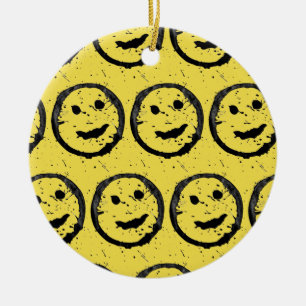 Cool Stained Happy Smiling face pattern yellow Ceramic Ornament