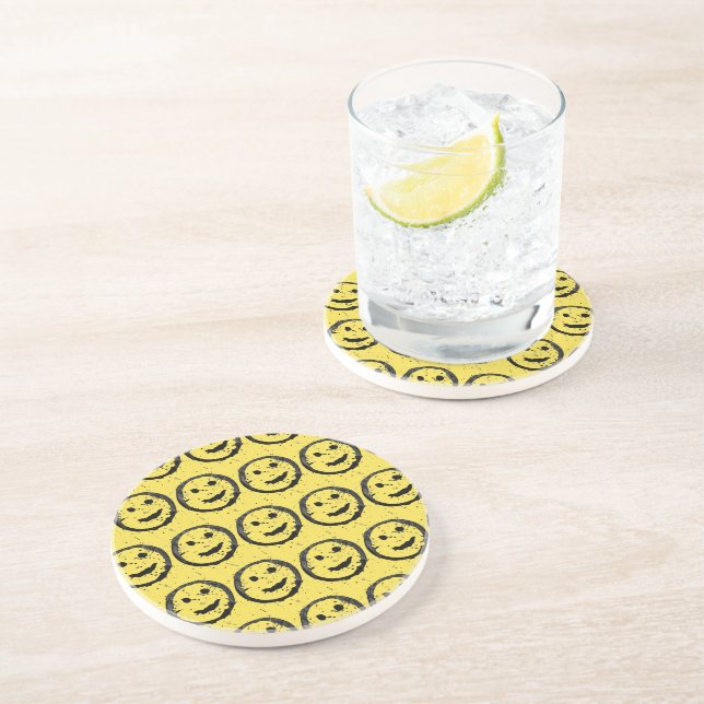 Cool Stained Happy Smiling face pattern yellow Coaster (Side)