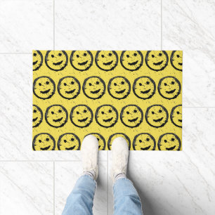 Cool Stained Happy Smiling face pattern yellow Doormat