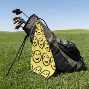 Cool Stained Happy Smiling face pattern yellow Golf Towel