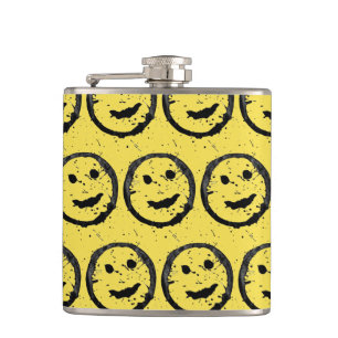 Cool Stained Happy Smiling face pattern yellow Hip Flask