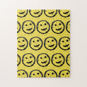 Cool Stained Happy Smiling face pattern yellow Jigsaw Puzzle