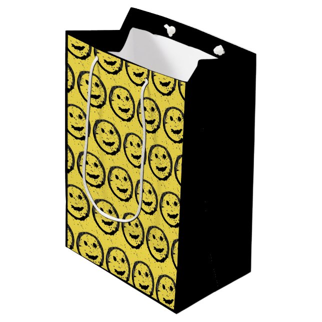 Cool Stained Happy Smiling face pattern yellow Medium Gift Bag (Front Angled)