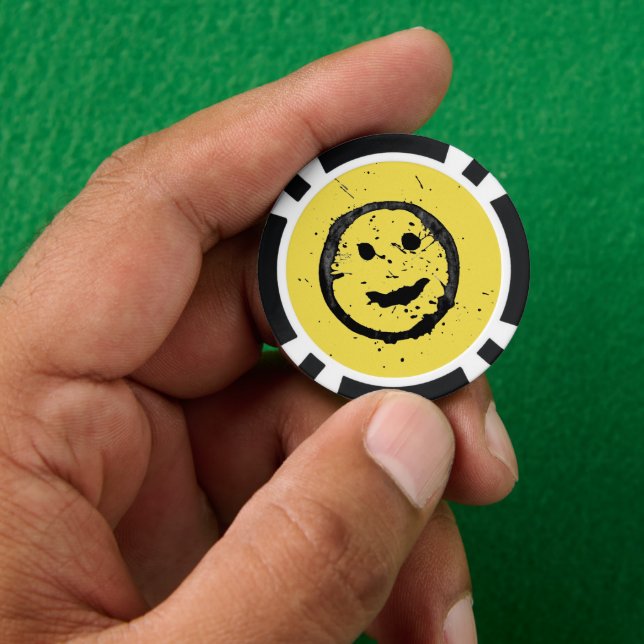 Cool Stained Happy Smiling face pattern yellow Poker Chips (Hand)
