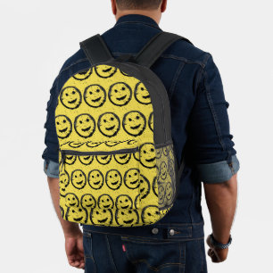 Cool Stained Happy Smiling face pattern yellow Printed Backpack