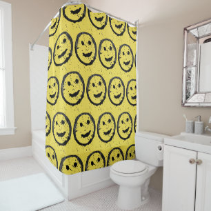 Cool Stained Happy Smiling face pattern yellow Shower Curtain
