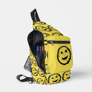 Cool Stained Happy Smiling face pattern yellow Sling Bag
