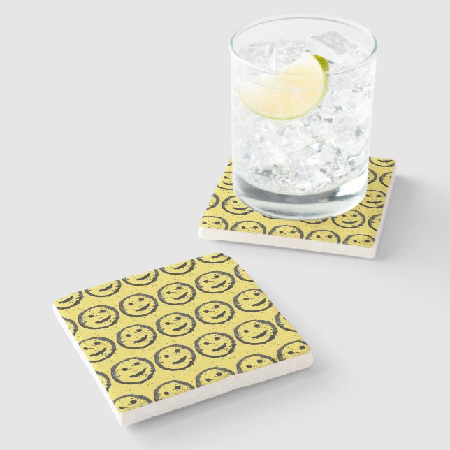 Cool Stained Happy Smiling face pattern yellow Stone Coaster (Side)
