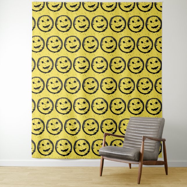 Cool Stained Happy Smiling face pattern yellow Tapestry (In Situ)