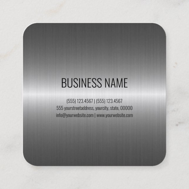 Cool Stainless Steel Metal Look Square Business Card (Back)