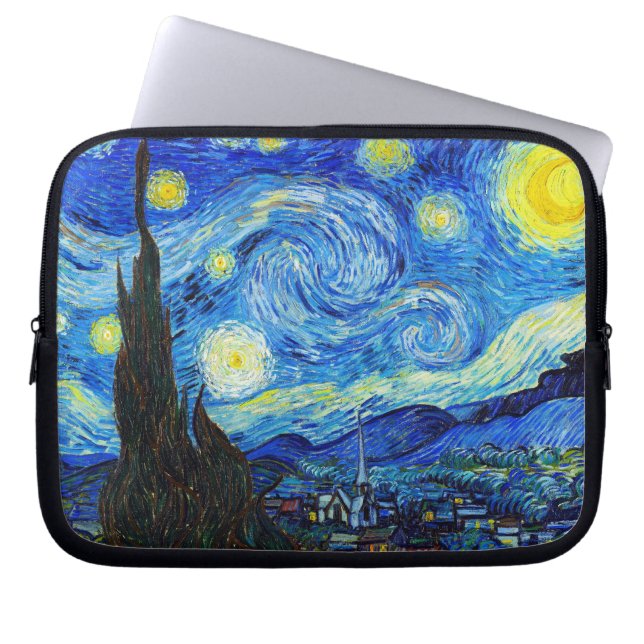Cool Starry Night Vincent Van Gogh painting Laptop Sleeve (Front)