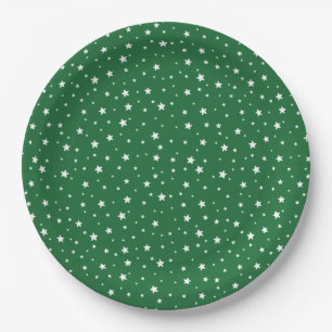 Cool Stars Green Christmas Holiday Party Paper Plate