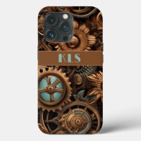 Cool Steampunk Brown & Teal Cogs & Flowers