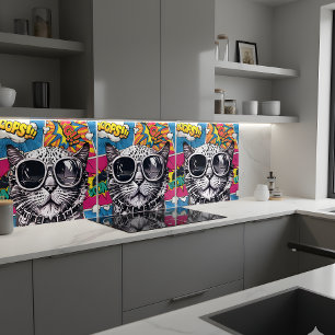 Cool Steampunk Cat with Sunglasses - Retro Comic  Ceramic Tile