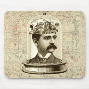 Cool Steampunk clockwork brain, head in jar art Mouse Pad