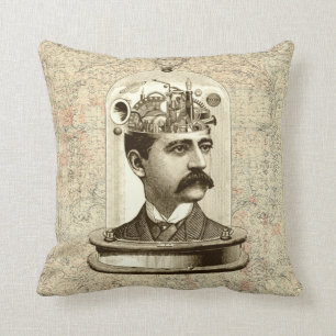 Cool Steampunk Cushion - clockwork brain head jar
