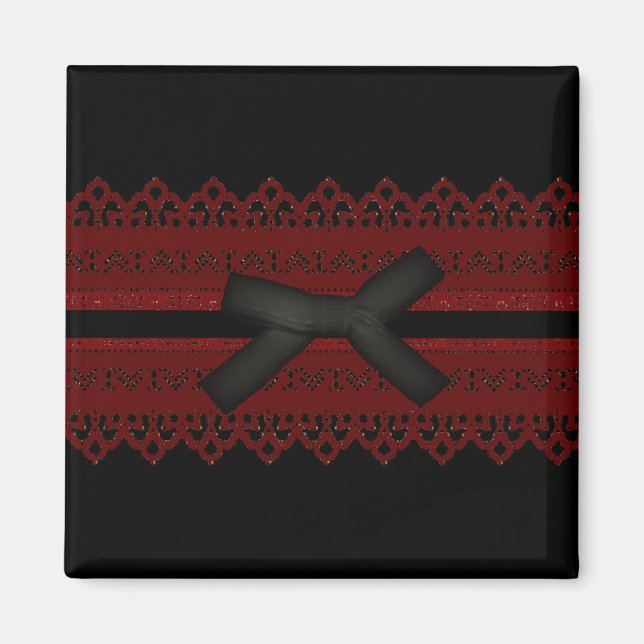 Cool Steampunk Gothic Red Lace Black bow Magnet (Front)