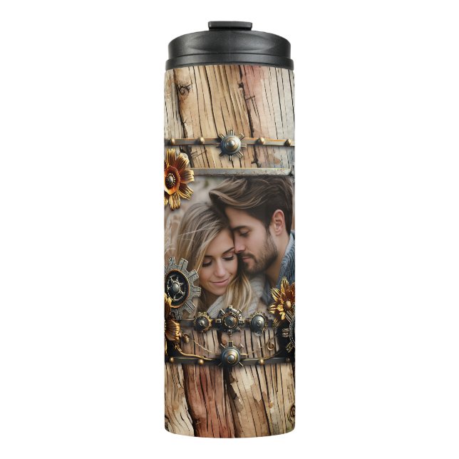 Cool Steampunk Personalised Photo Thermal Tumbler (Front)