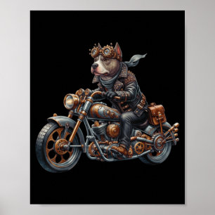 Cool Steampunk Tbull Biker Vintage Motorcycle Dog  Poster