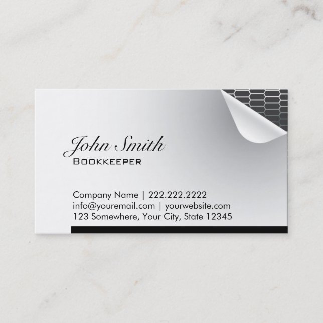 Cool Steel Inside Bookkeeper Business Card (Front)