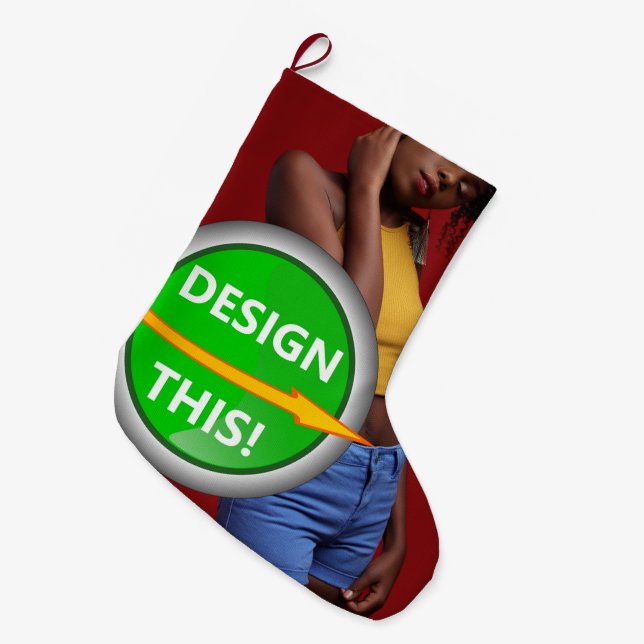 COOL! Stocking Large - Faux Linen - Red Back (Front (Hanging))