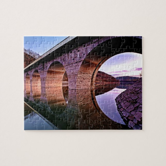 Cool Stone Arch Bridge Reflections Sunset Puzzle (Horizontal)