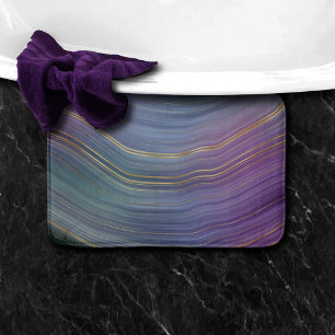 Cool Strata   Beautiful Blue Purple and Gold Agate Bath Mat