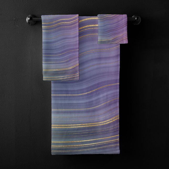 Cool Strata | Beautiful Blue Purple and Gold Agate Bath Towel Set (Creator Uploaded)