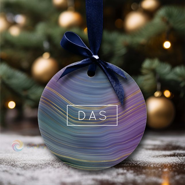 Cool Strata | Beautiful Blue Purple and Gold Agate Ceramic Ornament (Creator Uploaded)