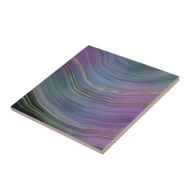 Cool Strata | Beautiful Blue Purple and Gold Agate Ceramic Tile (Side)