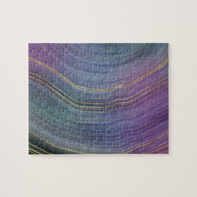 Cool Strata | Beautiful Blue Purple and Gold Agate Jigsaw Puzzle (Horizontal)